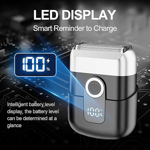 Miniatura 4 de Mini afeitadora de triple lámina para hombre maquinilla de afeitar eléctrica, agarre ergonómico, resistente al agua IPX7, tiempo de funcionamiento