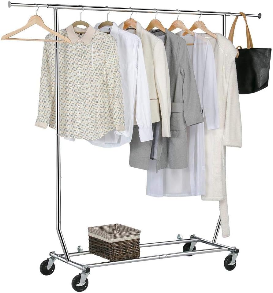 Gotobuy Chrome Commercial Clothing Garment Rolling Collapsible Rack Hanger 250lbs Load Capacity
