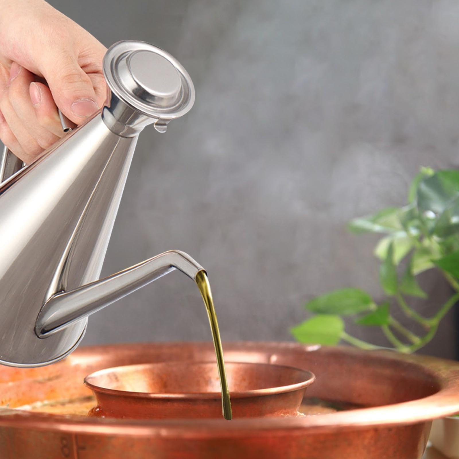 BEBEMOKO - Bouteille D'Huile En Acier Inoxydable Avec Bouchon Verseur - Pour Huile, Vinaigre, Sauce - Distributeur De Cuisine Pratique