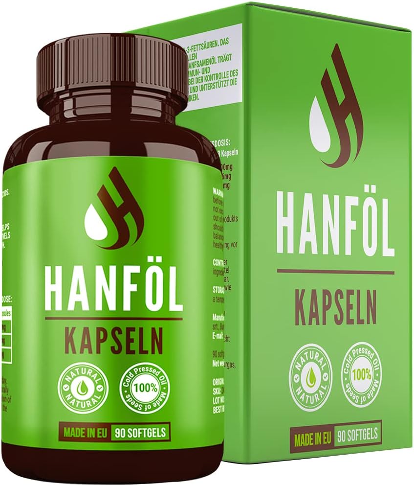Premium Hanföl Kapseln, hochdosiert & kaltgepresst, pflanzliches Omega