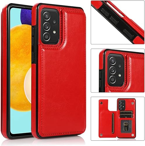 Miniatura 2 de Funda de cuero para Samsung A53 A73 A33 A13 A52 A72 A51 A71 A50 A70 A22 A82 A12 A42 A21 A21 A30 A20 A10 S E A11 A40 5G Card Phone Cover, rojo, para