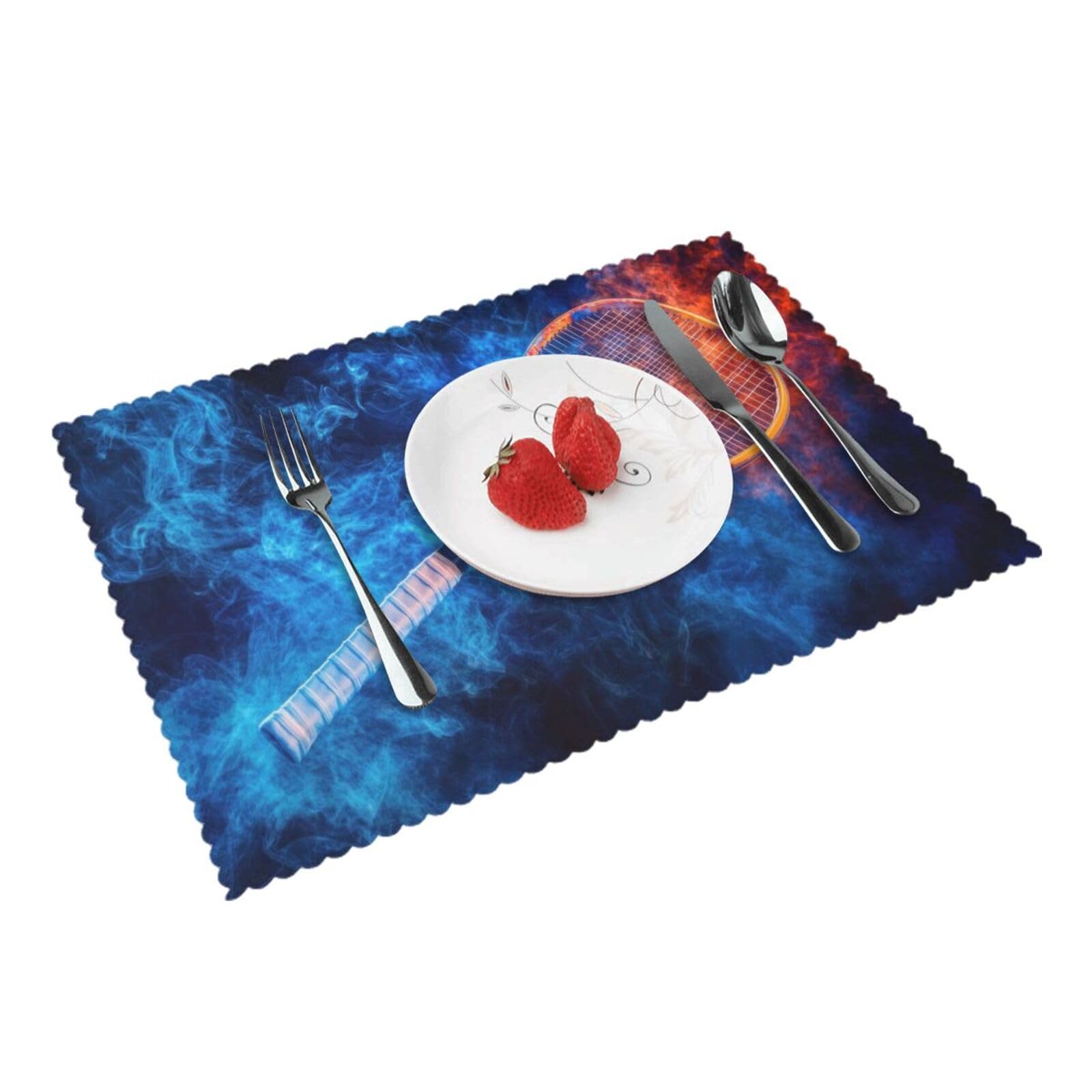 Blue Orange Flame Tennis Racket Placemats Set of 4 Print Table Mats Place Mats Table Decor for Kitchen Dining 12X18 in