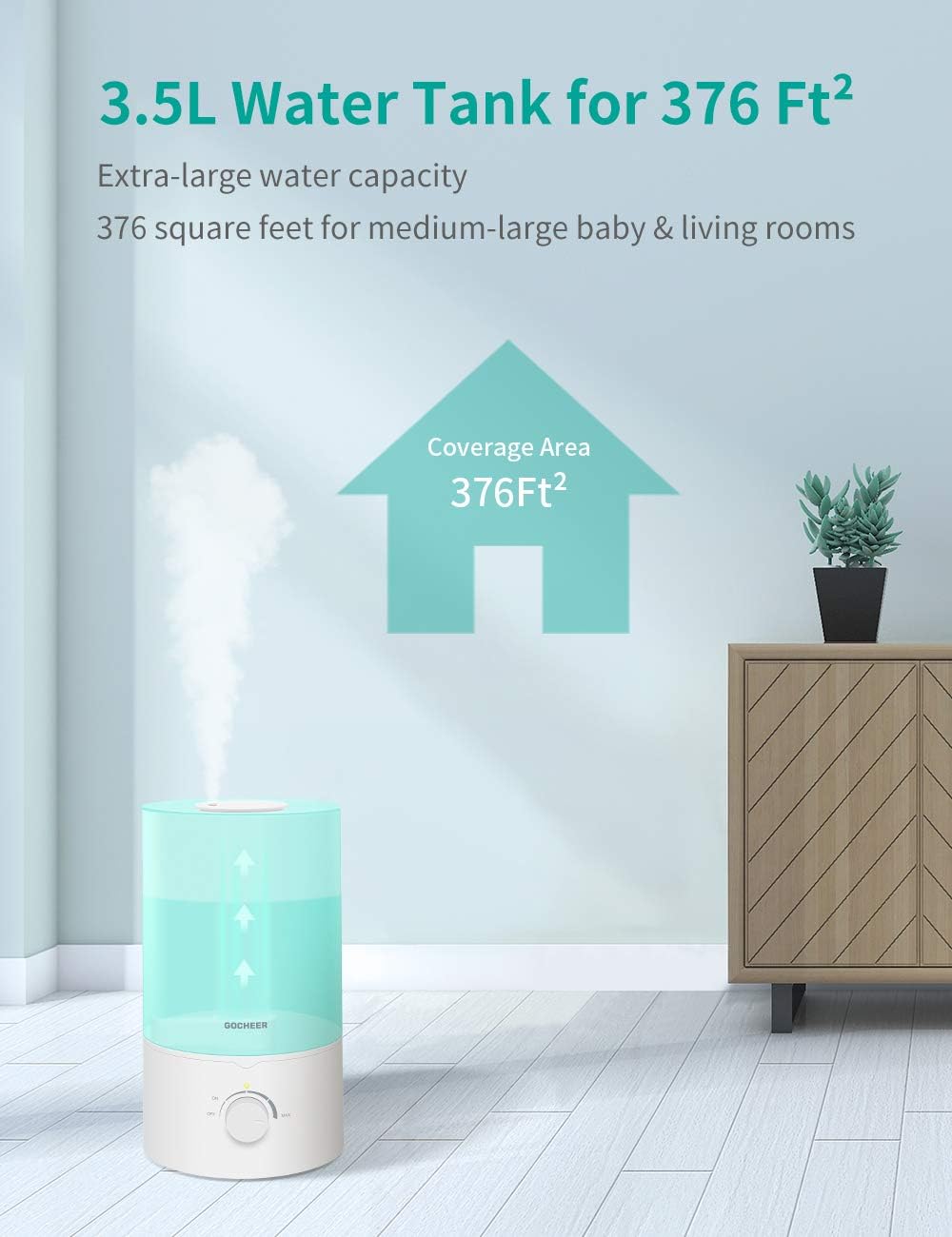Gocheer 3.5L Cool Mist Humidifier for Baby Room Home Ultrasonic Air