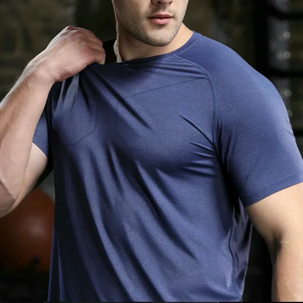 DYRBF - Maglietta sportiva da uomo, alla moda, con scollo rotondo, traspirante, per corsa, allenamento, palestra, jogging, elasticizzata, vestibilità aderente