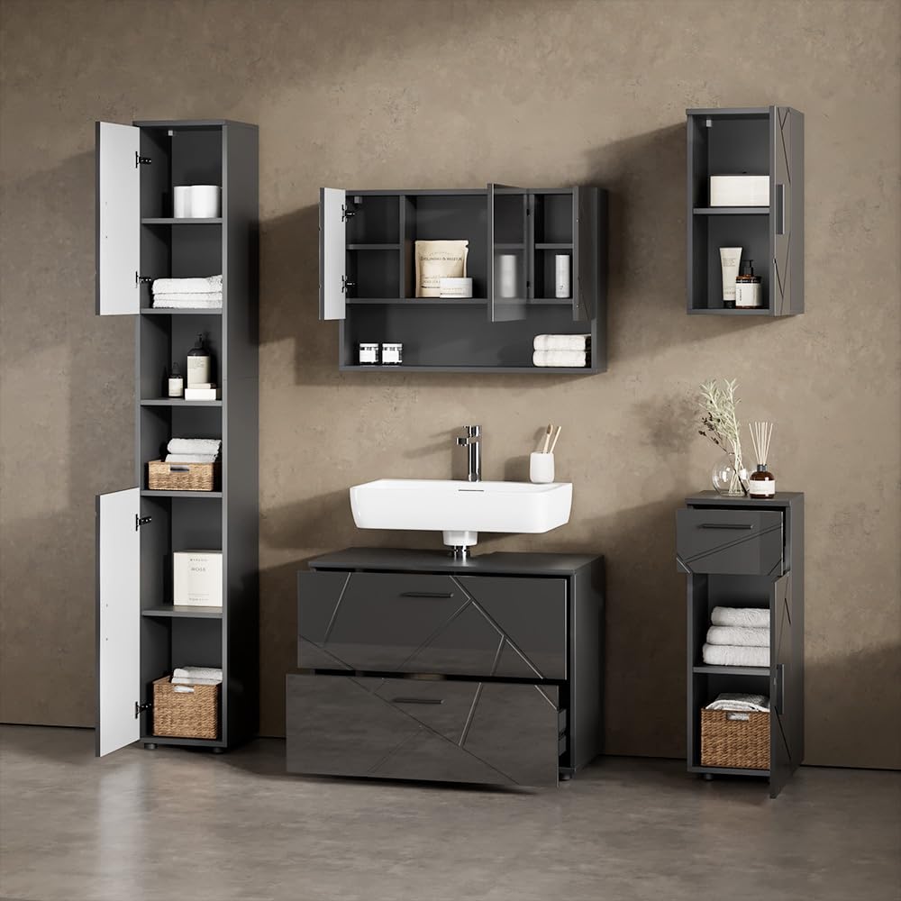 Livinity Meuble mi-Haut de Salle de Bain Ronco Anthracite Brillant 30x81cm
