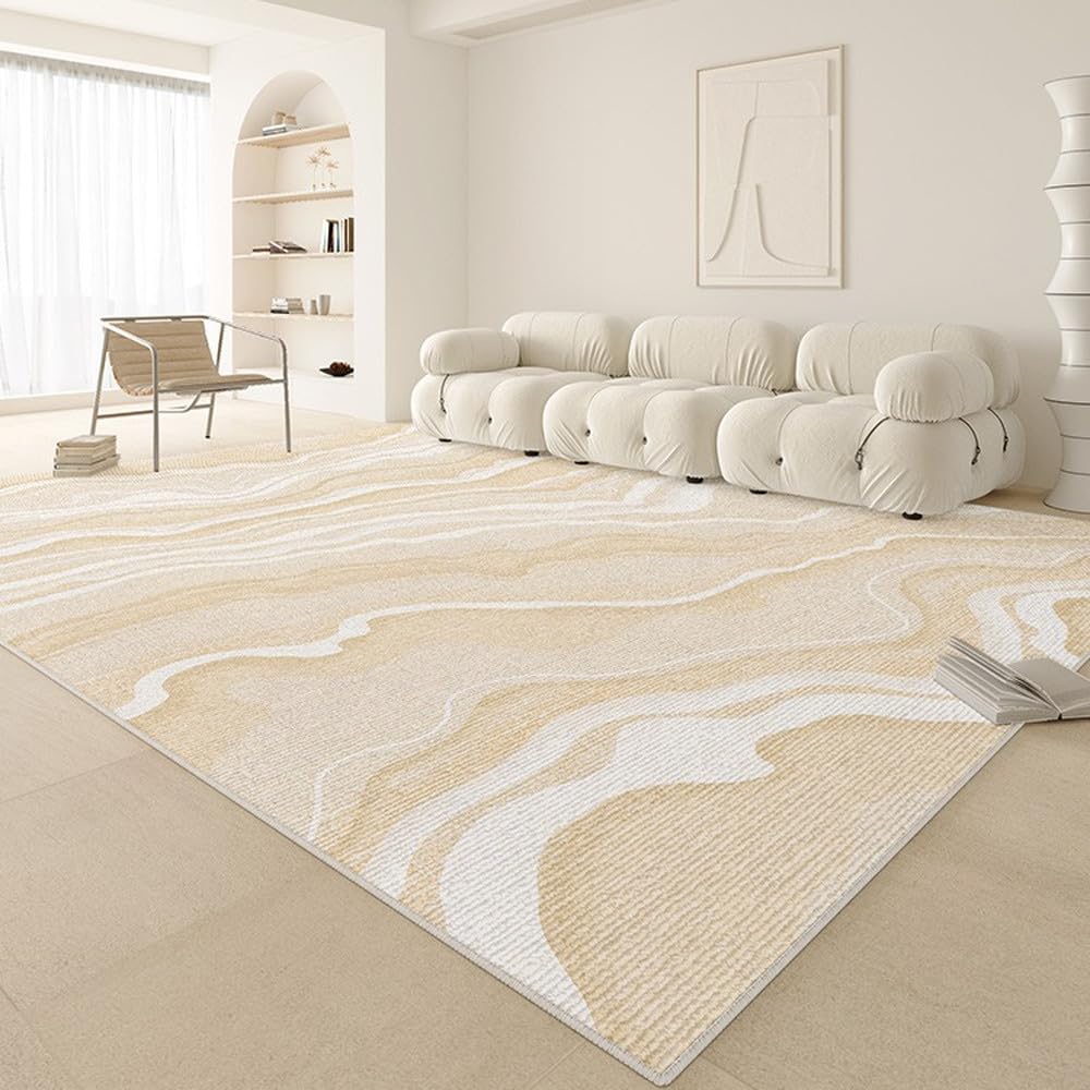 Tapis à rayures beiges confortable et doux pour grand salon