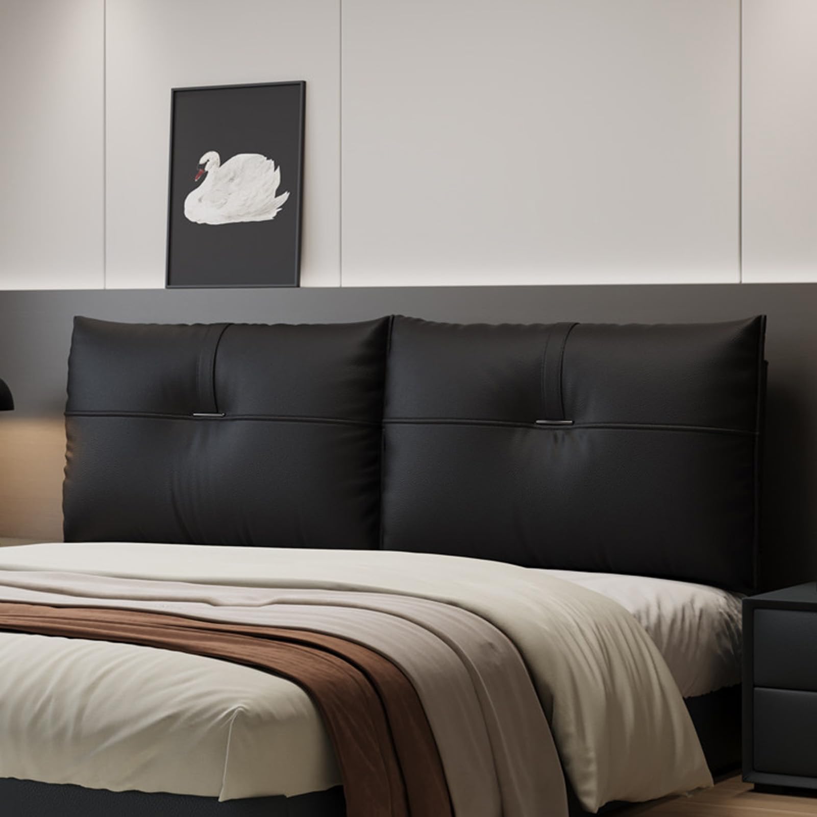 ZZYK Faux Leather Headboard Pillow Wall Mounted Large Support Backrest