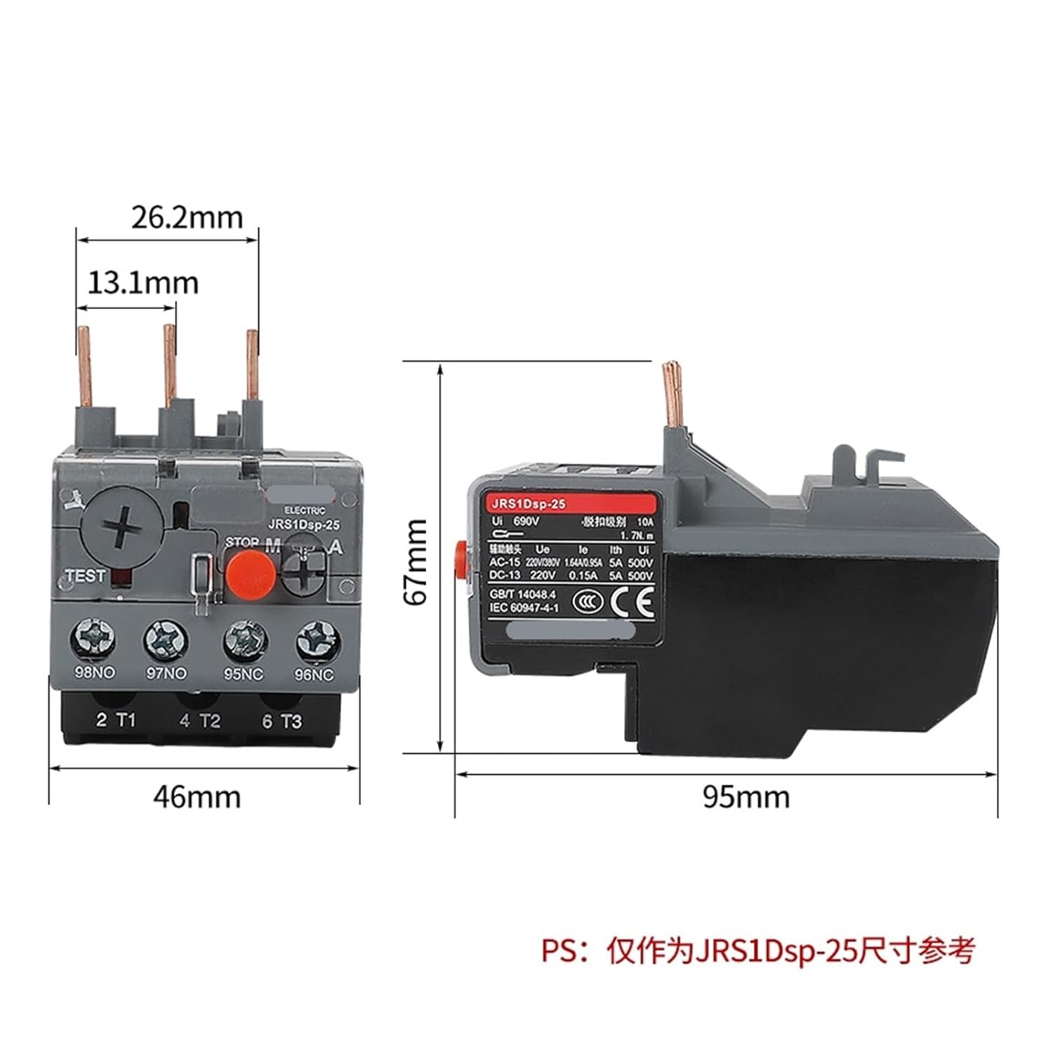 Thermal Relay JRS1DSP-25/Z 10A 13A 18A 1.6A 25A 2.5A 4A 6A 8(JRS1Dsp-25/Z 1.0-1.6A)