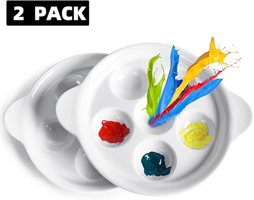 Miniatura 7 de Paleta de pintura para artistas de cerámica, paleta de acuarela de 6.5 pulgadas con 6 agujeros y asas, bandeja de mezcla para pintura de gouache,