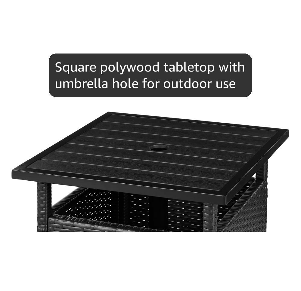 Best Choice Products Wicker Side Table with Umbrella Hole, Square PE Rattan Outdoor End Table for Patio, Garden, Poolside, Deck w/UV-Resistant Frame, Storage Space