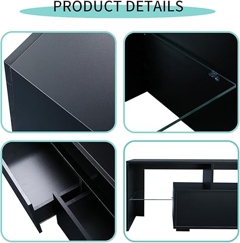 Miniatura 3 de Soporte de TV, moderno soporte de TV con tira LED y tomas de corriente, soporte de TV LED para TV de 45, 50, 55, 60, 65, 70 pulgadas, centro de