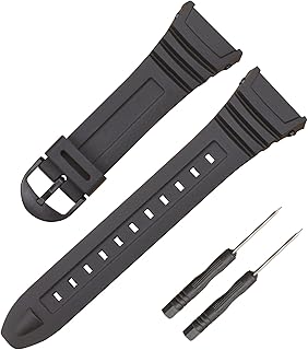 Watch Replacement Watch Band for Casio W-96H, Flexible Black Resin Strap fit W96 W-96H W96H W-96H-1AV W-96H-3A 2A/4A W-96H-9AV Sport Watch Adjustable Breathable Wristband