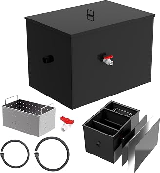 30 LB Commercial Grease Trap, Grease Interceptor with 11.32 GPM Flow Rate, 24 x 16 x 18 in,1.8mm Triple-Layer Carbon Steel Waste Water Oil-water Separator for Restaurant & Home