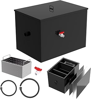 40 LB Commercial Grease Trap, Grease Interceptor with 15.32 GPM Flow Rate,26x18x18in,1.8mm Triple-Layer Carbon Steel Waste Water Oil-water Separator for Restaurant & Home
