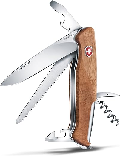 Victorinox, Taschenmesser, Ranger 55 Wood, 130 mm, braun (10 Funktionen, Klinge, Dosenöffner,...