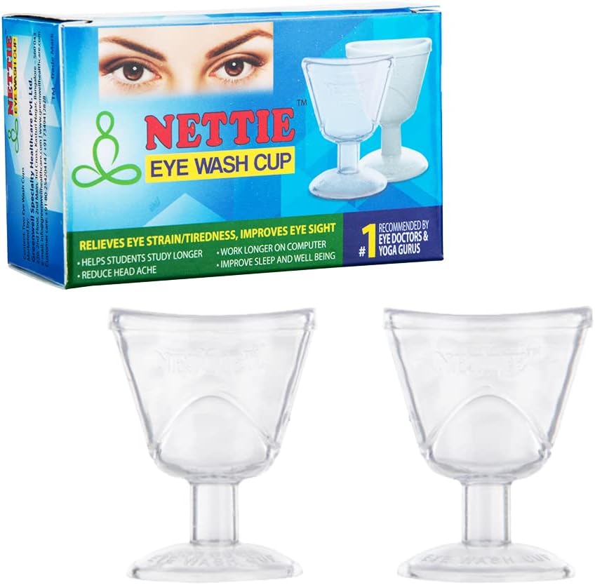 NETTIE Eye wash Cup with free eye exercise leaflet - Pack of 2 cups (Transparent)