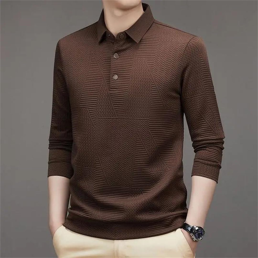 Polo de negocios para hombre, con solapa, corte ondulado, con botones, ropa de calle, oficina, social, de manga larga