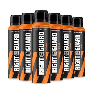 Right Guard Mens Deodorant, Total Defence 5 Sport Anti-Perspirant Spray, Multipack, 150 ml, Pack of 6