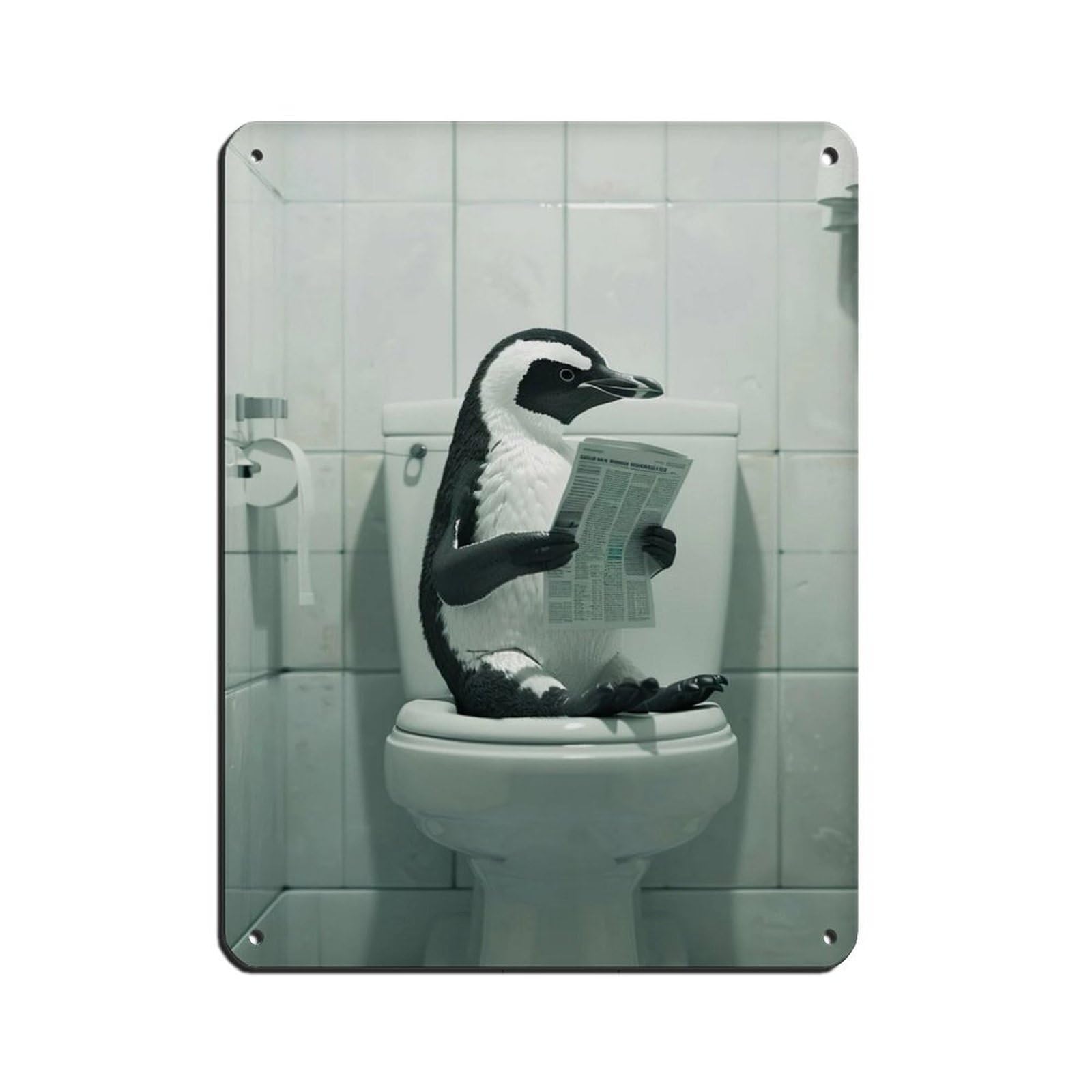 Penguin Sitting on The Toilet Reading A Newspaper (3) Tin Sign Vintage Metal Pub Club Cafe Bar Home Wall Art Decoration Poster Retro 12x16inch(30x40cm)