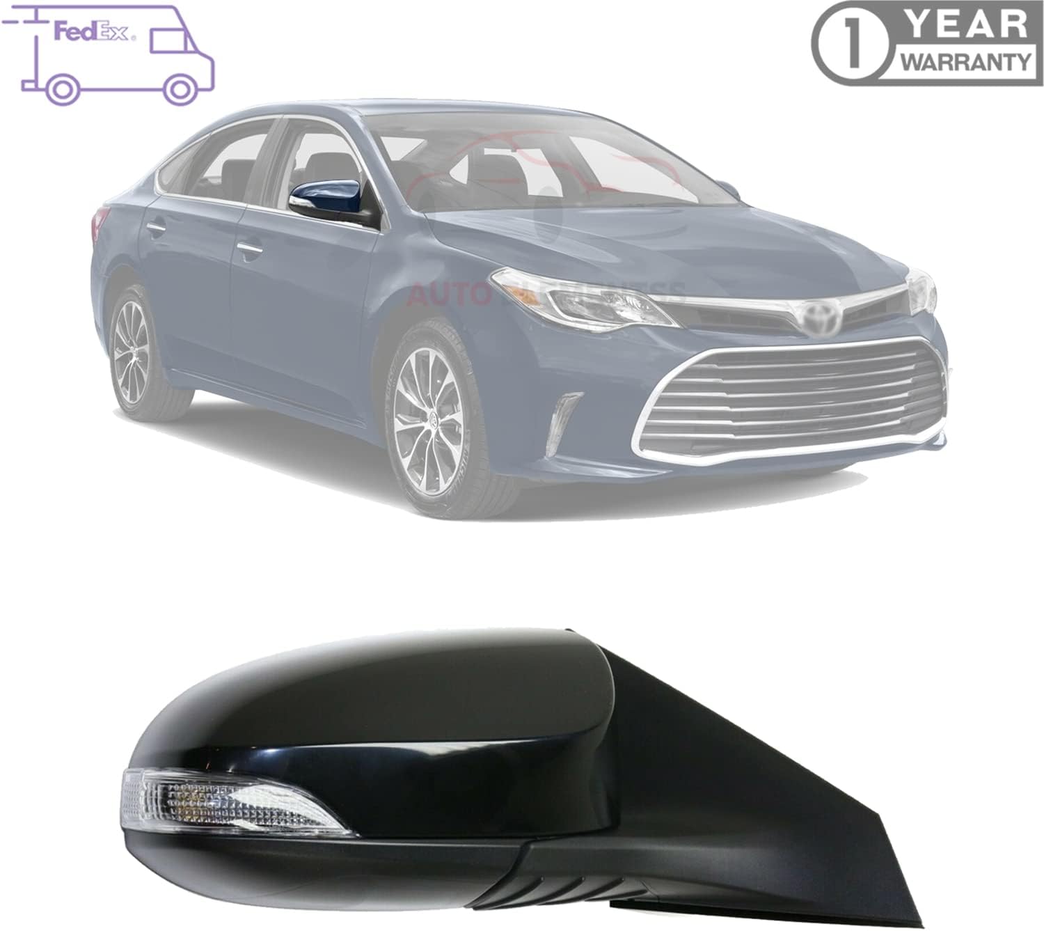 Side View Mirror Passenger Side Power Glass with Signal Light Paintable For 2013-2018 Toyota Avalon Direct Replacement