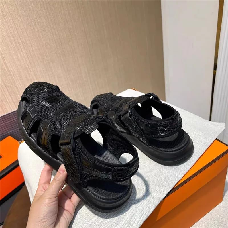 Authentic Exotic Crocodile Skin Men's Casual Black Covered-toe Sandals Genuine Real True Alligator Leather Male Leisure Flats4