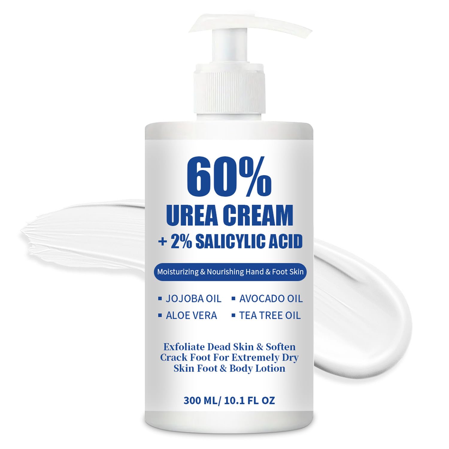Urea Cream 60% plus 2% Salicylic Acid for Feet Maximum Strength - Lotion For Dry Cracked Feet Elbows Knees Heels Hands, Hydrates Foot Care for Softening and Moisturizing, Callus Remover 10.1oz
