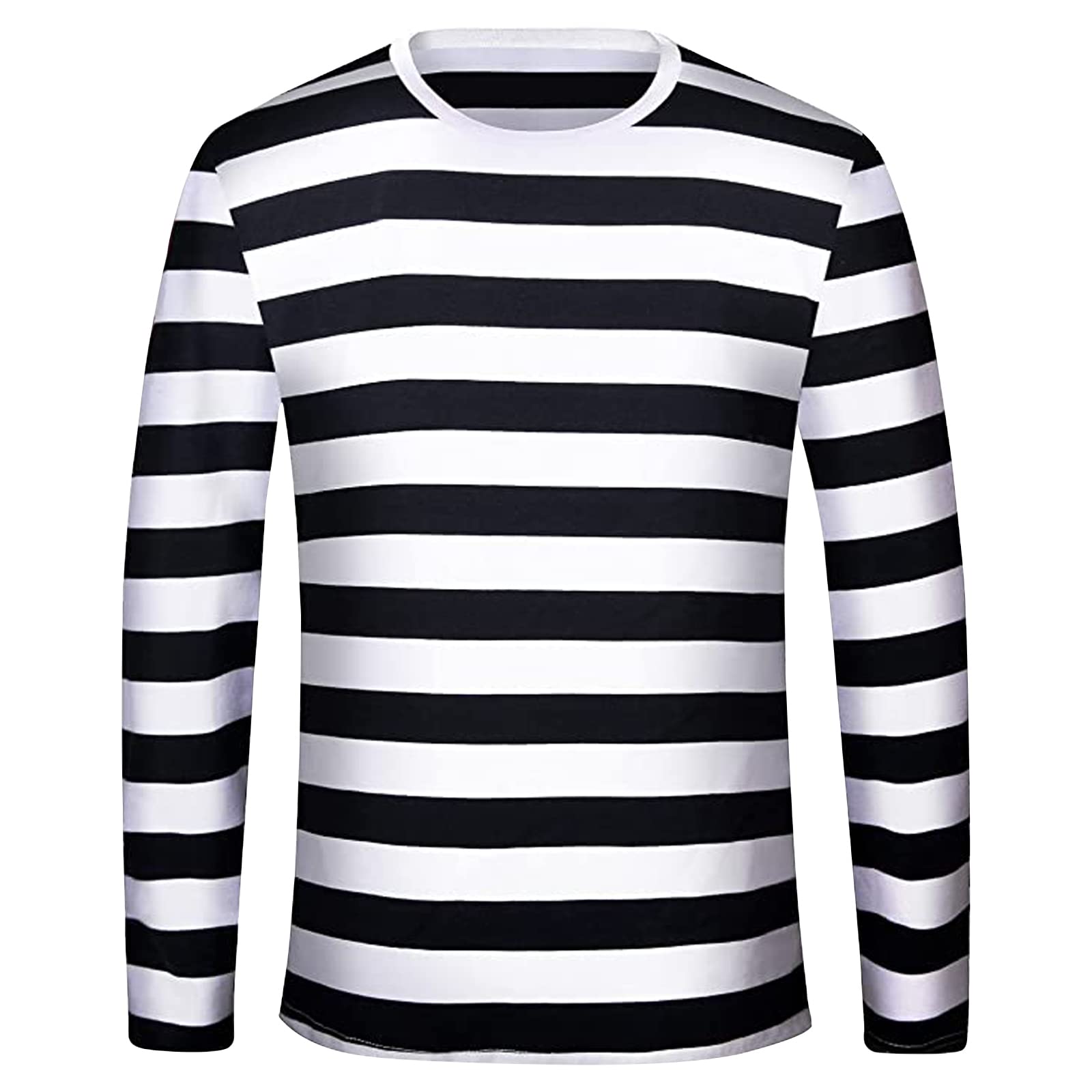 Mens Stripe T-Shirts Crewneck Cotton Long Sleeve Tee Shirts for Men Casual Striped T-Shirt Tops Halloween Costume