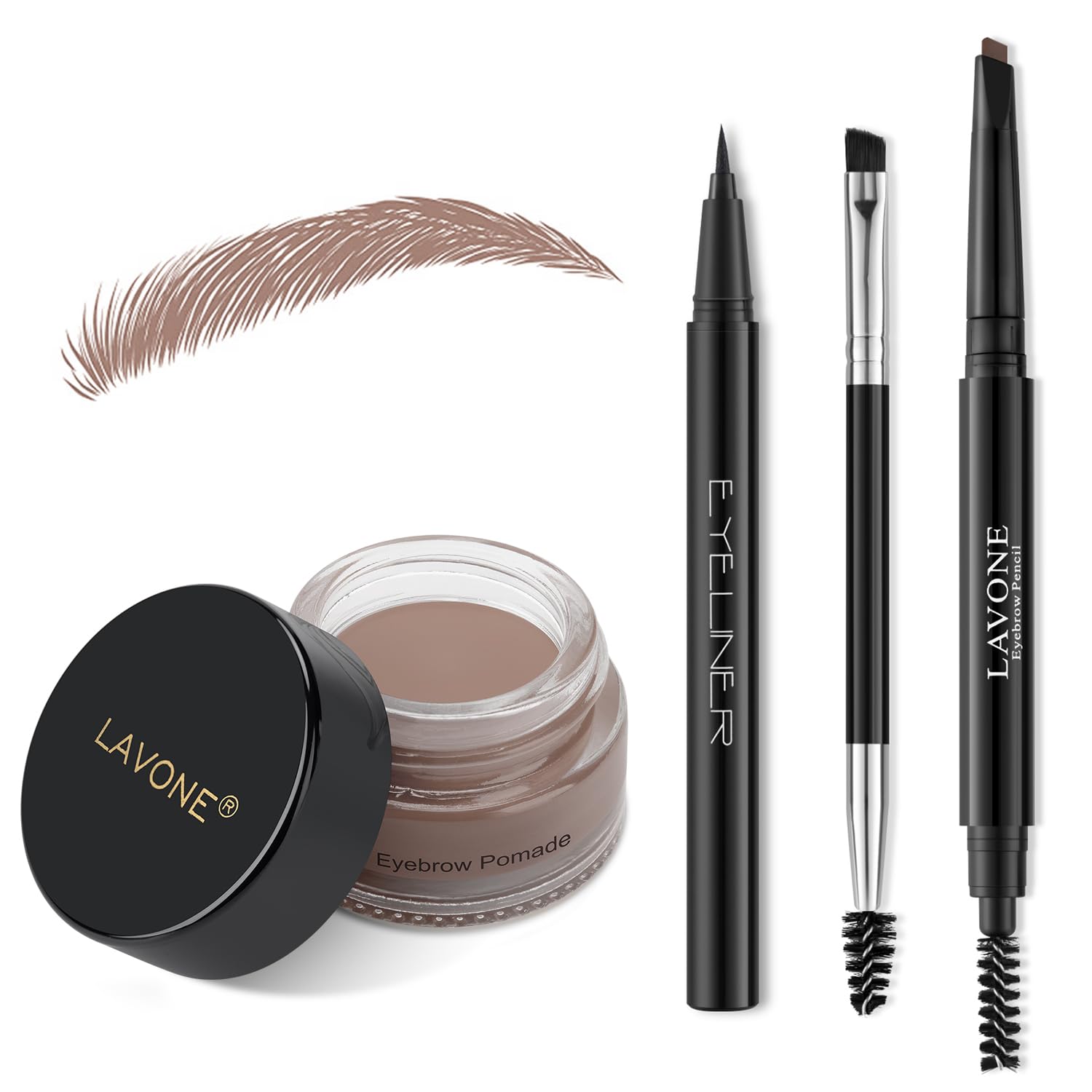 LAVONE Eyebrow Stamp Pencil Kit for Eyebrows Makeup, with Waterproof Eyebrow Pencil, Eyeliner, Eyebrow Pomade, and Dual-ended Eyebrow Brush - Ash