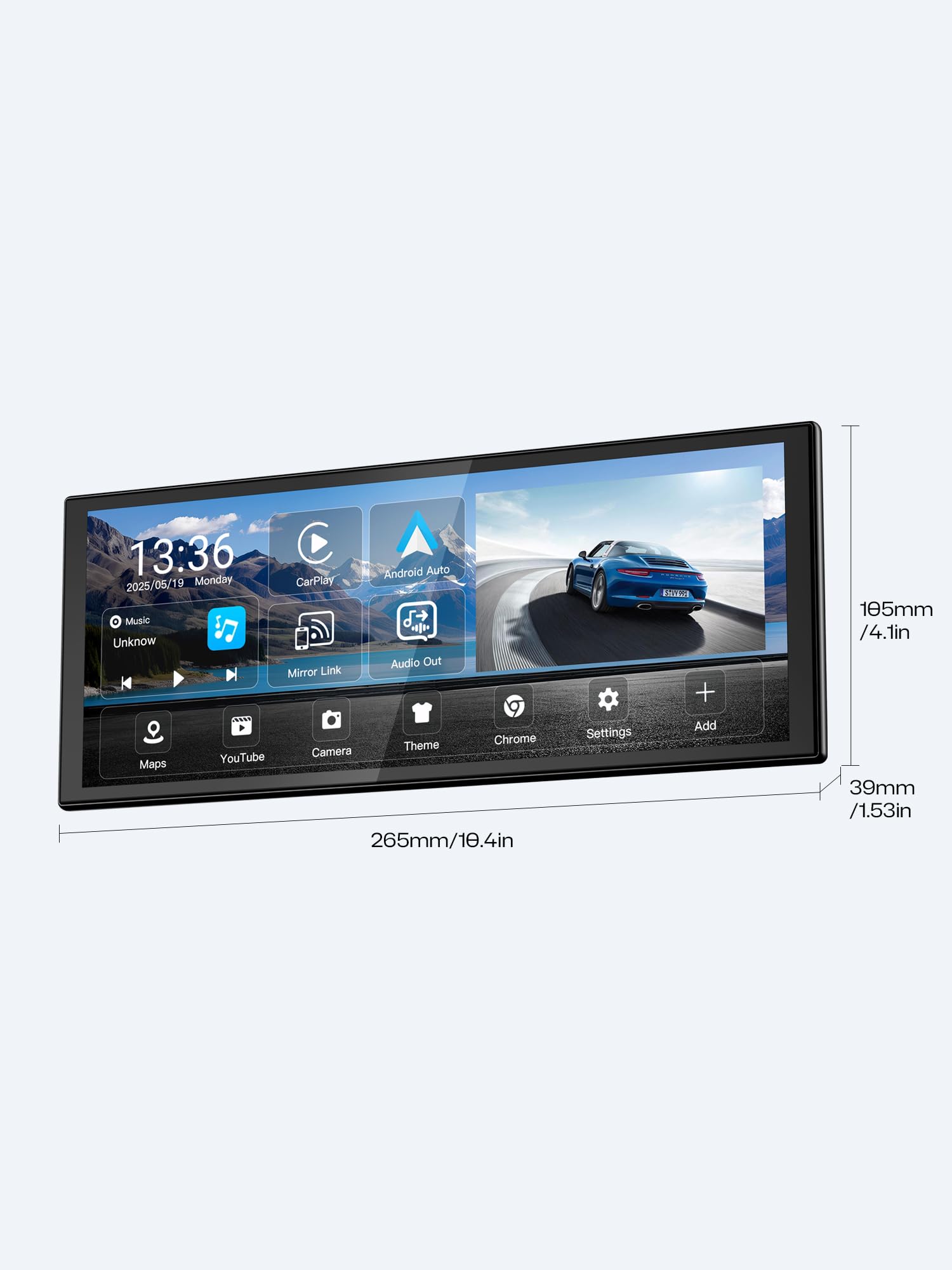INNOVV V2 bezprzewodowa kamera samochodowa z systemem Android 10,3", ekran dotykowy IPS 1920 × 720 do samochodów, Mirror Link, nagrywanie w pętli, GPS, Siri z regulowanym stojakiem Magic Stand