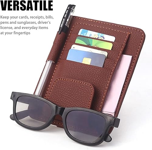 Miniatura 6 de Blilo Organizador de cuero para visera de automóvil con soporte para lentes de sol, clip multifuncional para tarjetas de crédito y billetes y