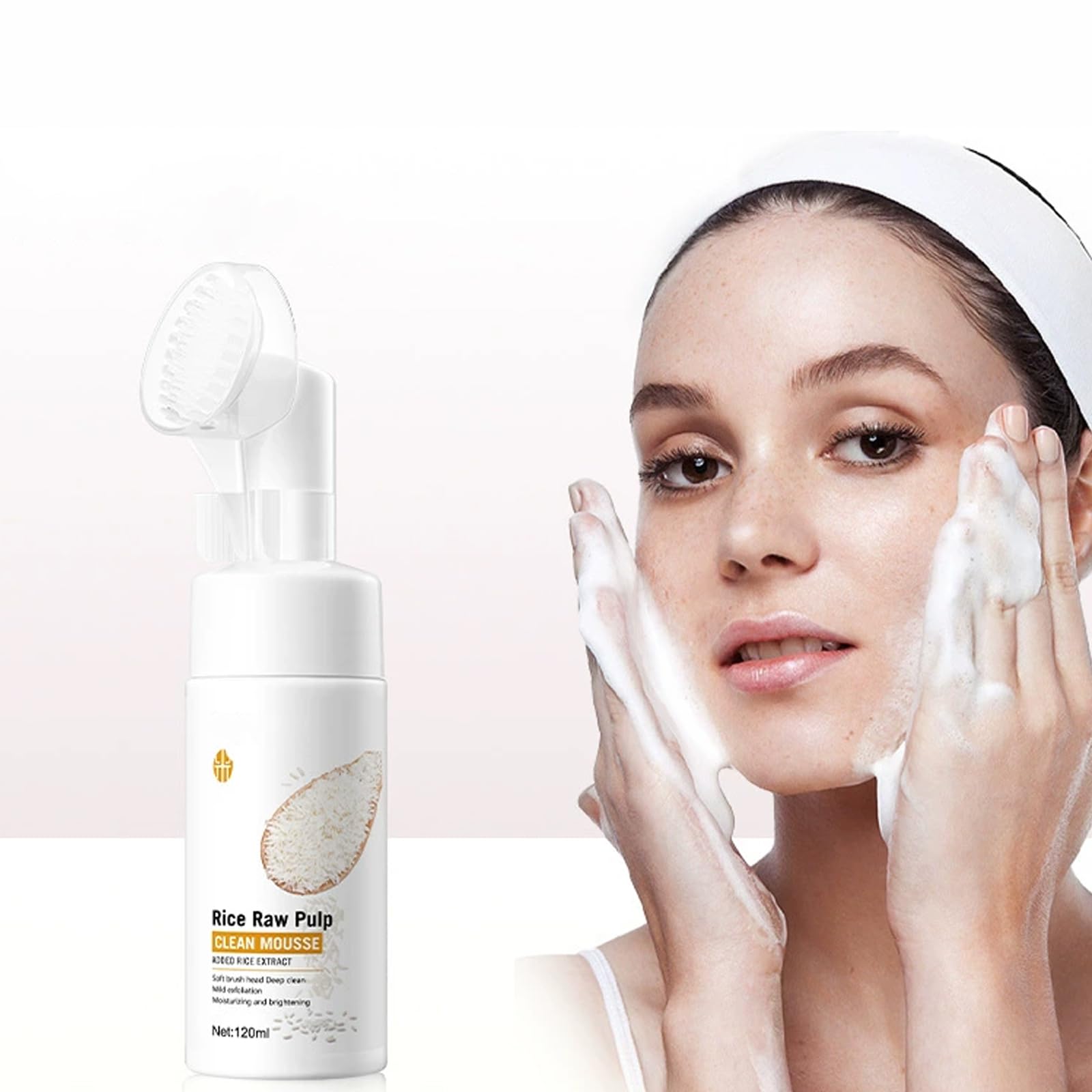 Schiuma Detergente Al Riso, Schiuma detergente per Riso, Cleanser Gesicht,Pulizia Del Viso Al Riso Con Spazzola In Silicone, Schiuma per la Cura Contro la Pelle Sporca Del Viso Cleanser-4