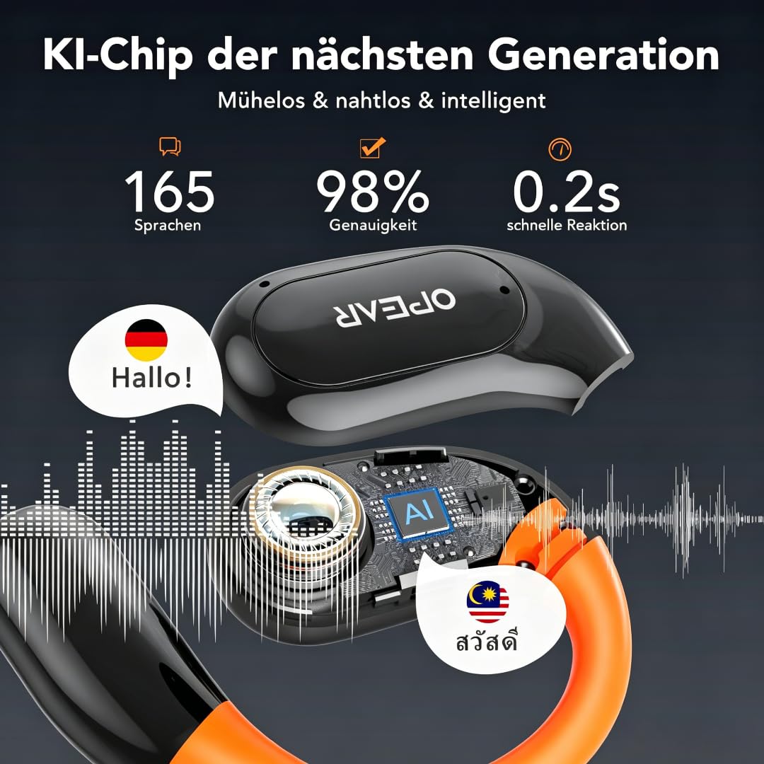 NE27 AI Übersetzer Kopfhörer Echtzeit 165 Sprachen LCD Touchscreen Open Ear Sprachübersetzer Kompatibel iOS Android