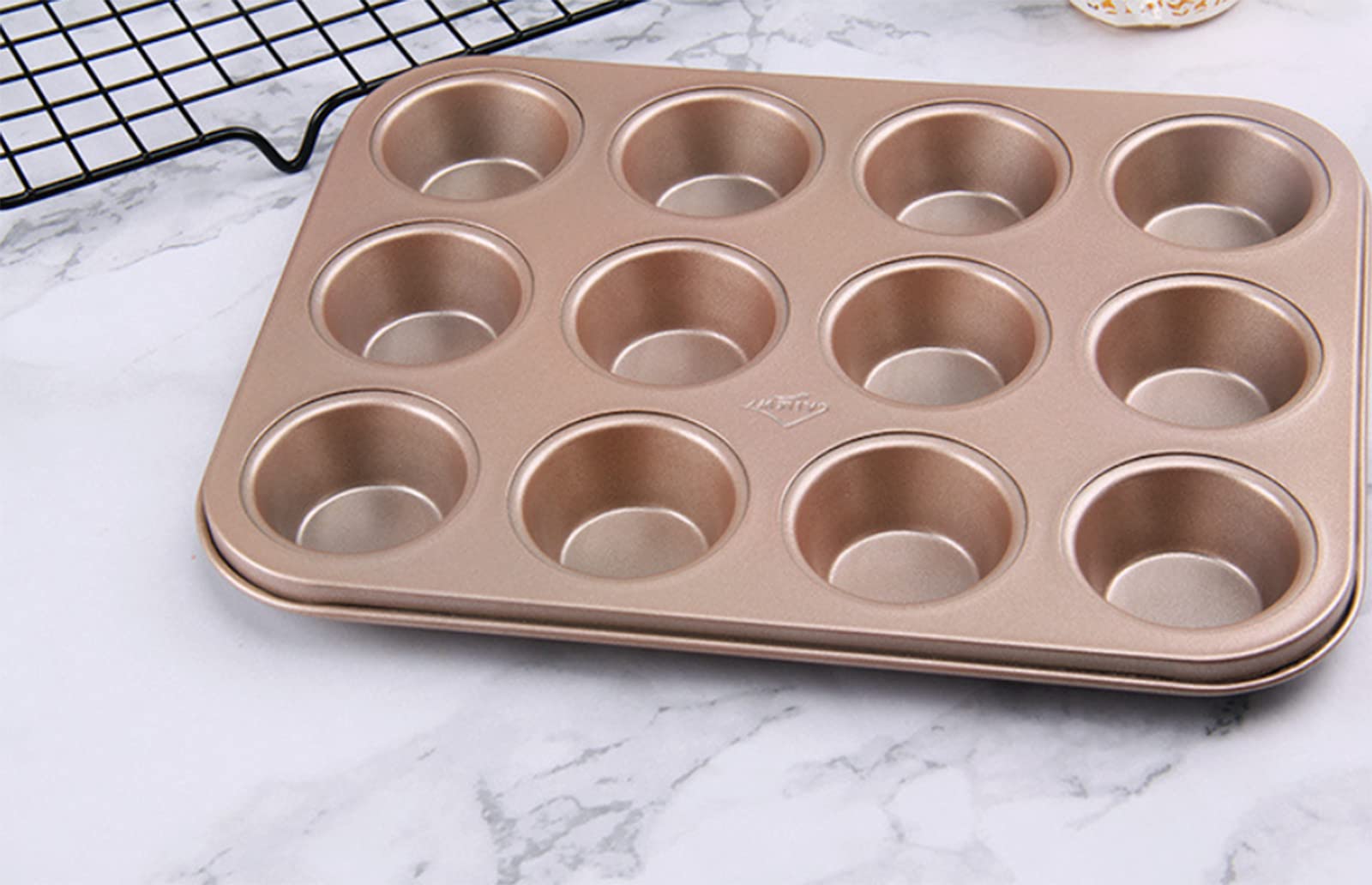 Moldes rectangulares para Cupcakes, moldes rectangulares para Muffins y Cupcakes, moldes para 12 Muffins, moldes Grandes antiadherentes para Pasteles, Color Negro，Gold