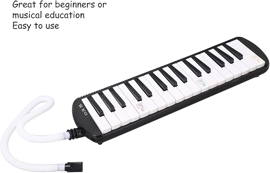 32 Key Melodica Musical Instrument, Protable Piano Style Melodica Musical Education Instrument, Wind Instrument for Beginners with Mouthpiece and Tube (Black)