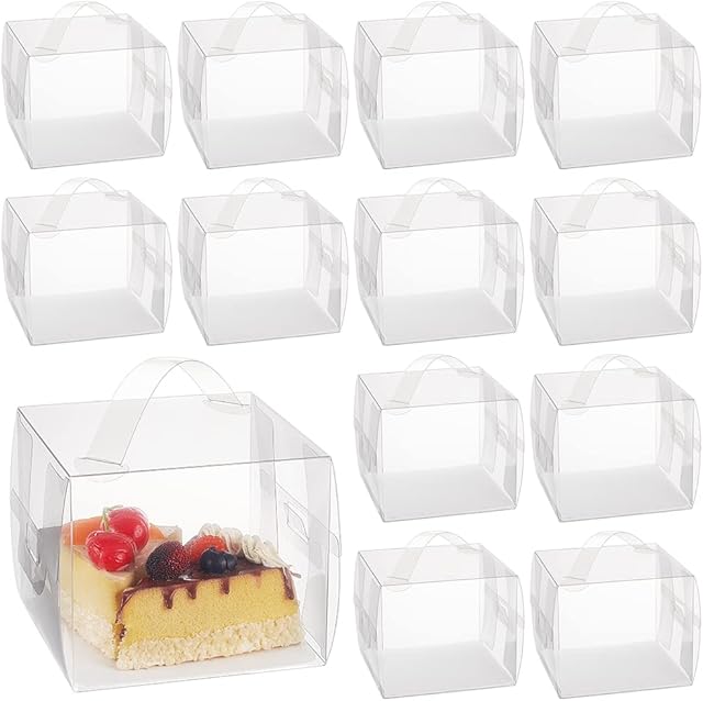 BENECREAT 15 Sets Large PVC Transparent Gift Boxes with Handle and Paper, 13x13x11cm Bakery Boxes Clear Wedding Favour Boxes for Cake Candy Chocolate Dessert