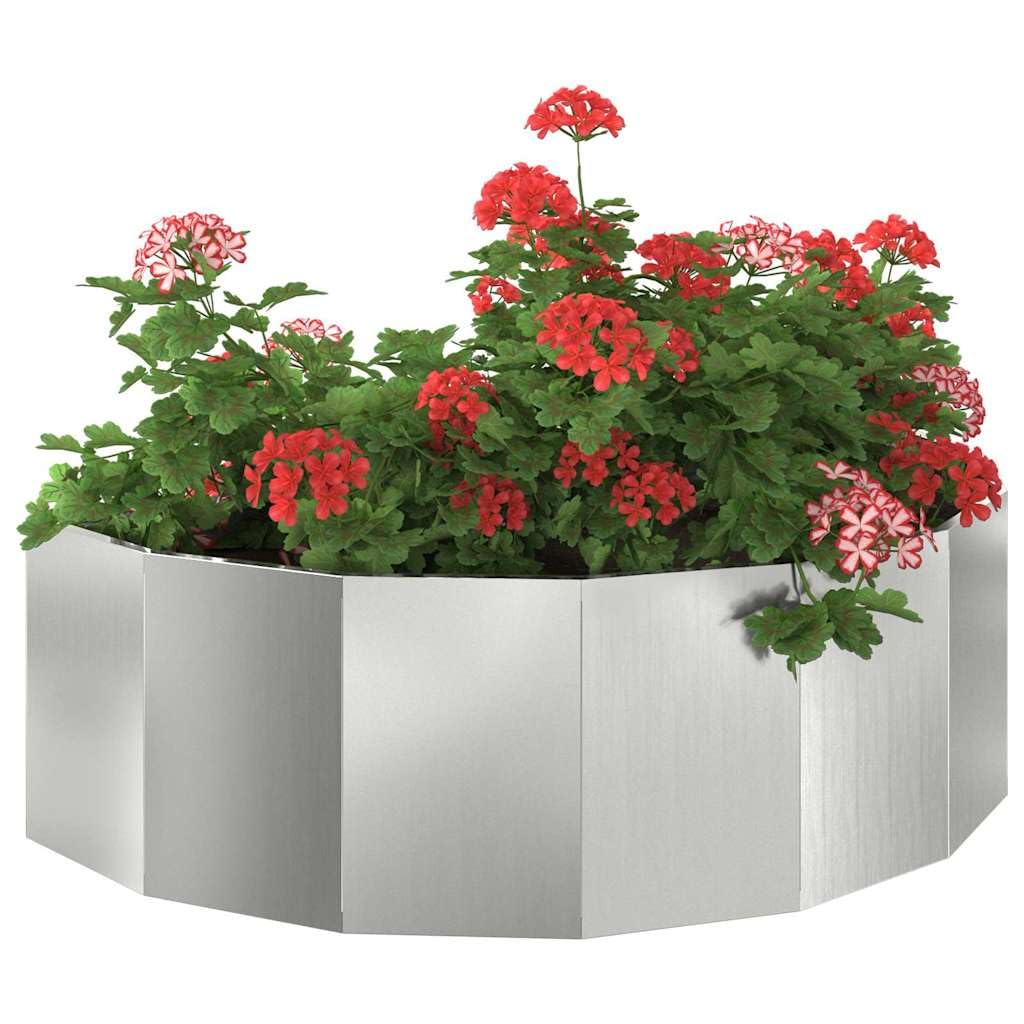 Donica Srebrny 120 x 60 x 35 cm Stal Galwanizowana Półokrągła Donica Ogrodowa na Zewnątrz do Ogród Patio Taras z Montażem
