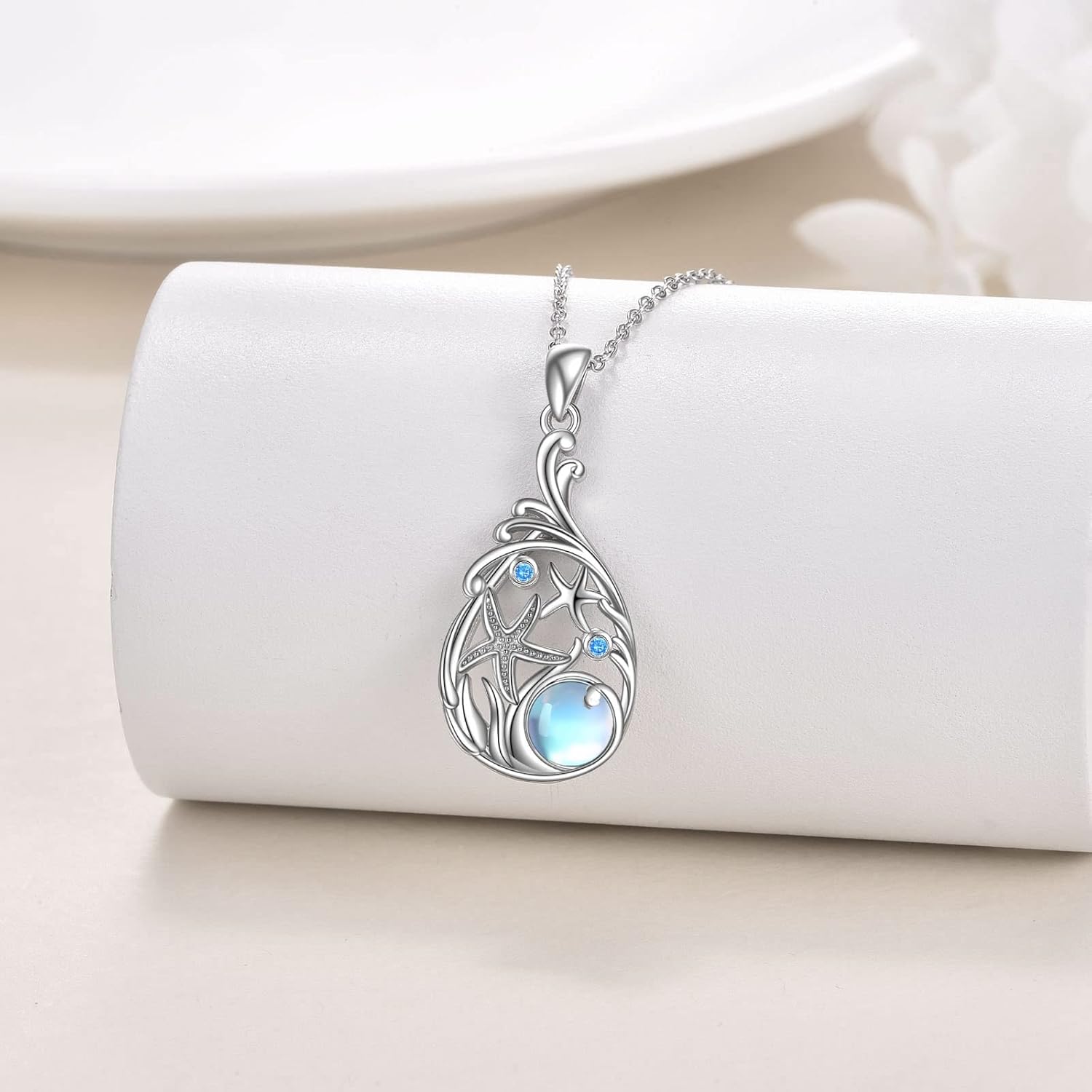 CRMAD Larimar Beach Necklace Sterling Silver Starfish Teardrop Ocean Jewelry for Women - Image 2
