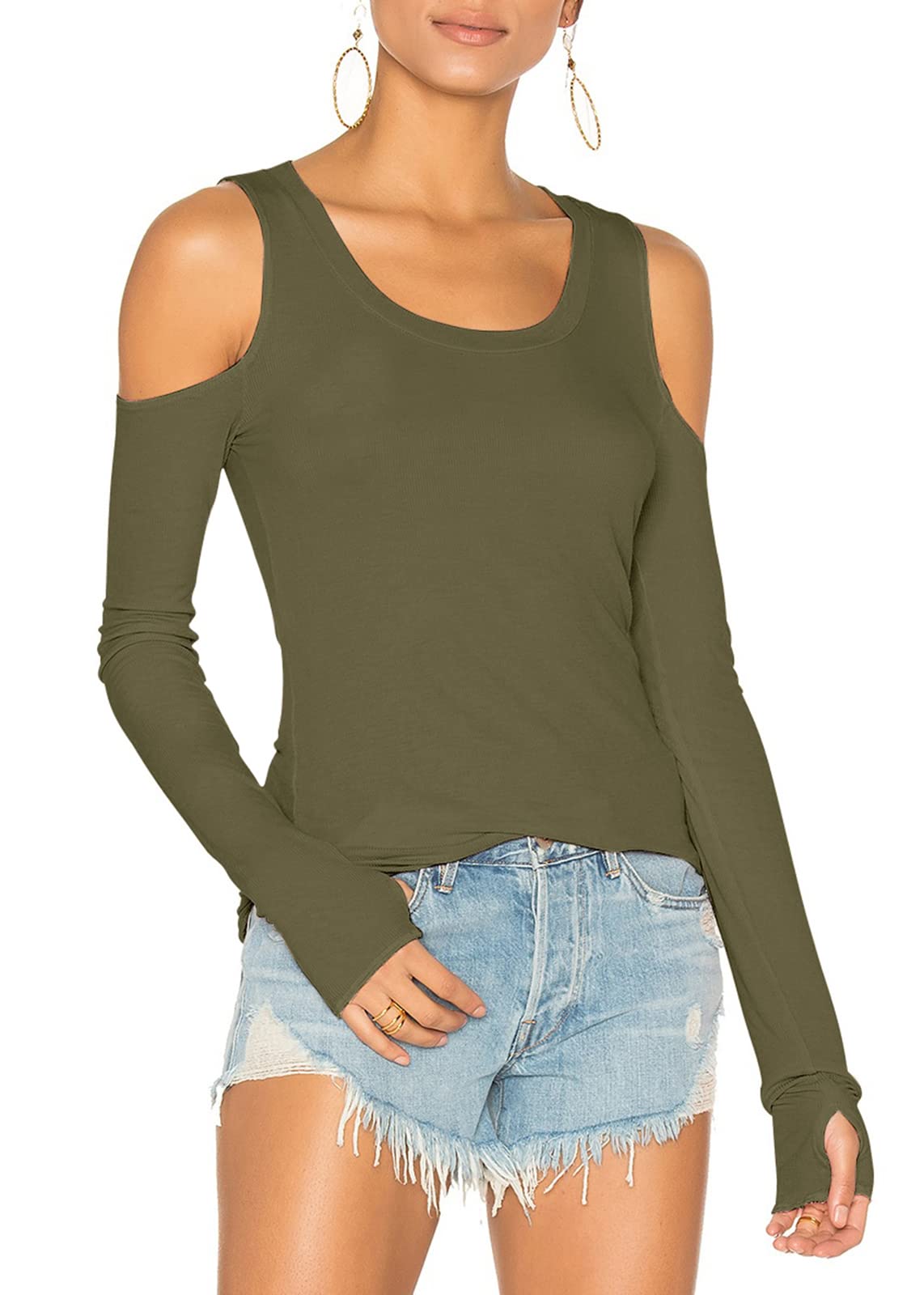 Mippo Cold Shoulder Tops for Women Long Sleeve Workout Tops
