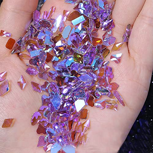 100Pcs Mixed Shape Aurora Glass Crystal Nail Art Rhinestones Nail Gems Iridescent Clear Nude Flatback Rhinestone Diamonds Stone For 3D Diy Nails Art Crafts Jewelry Decoration (Aurora Purple) #TOP8