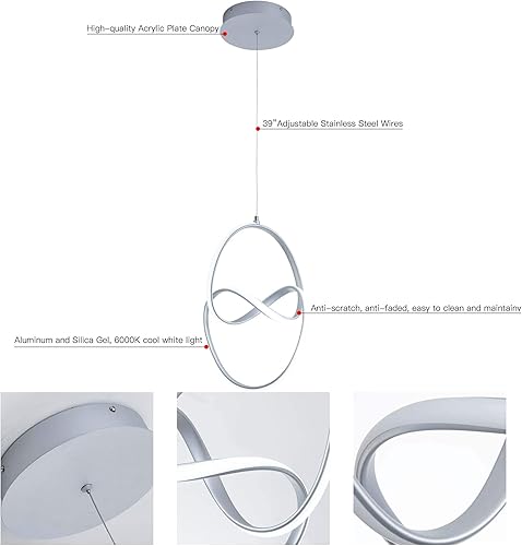 Miniatura 6 de Lámpara colgante regulable, lámpara LED moderna de pantalla ondulada de 43 pulgadas, lámpara colgante LED con altura ajustable, candelabros de