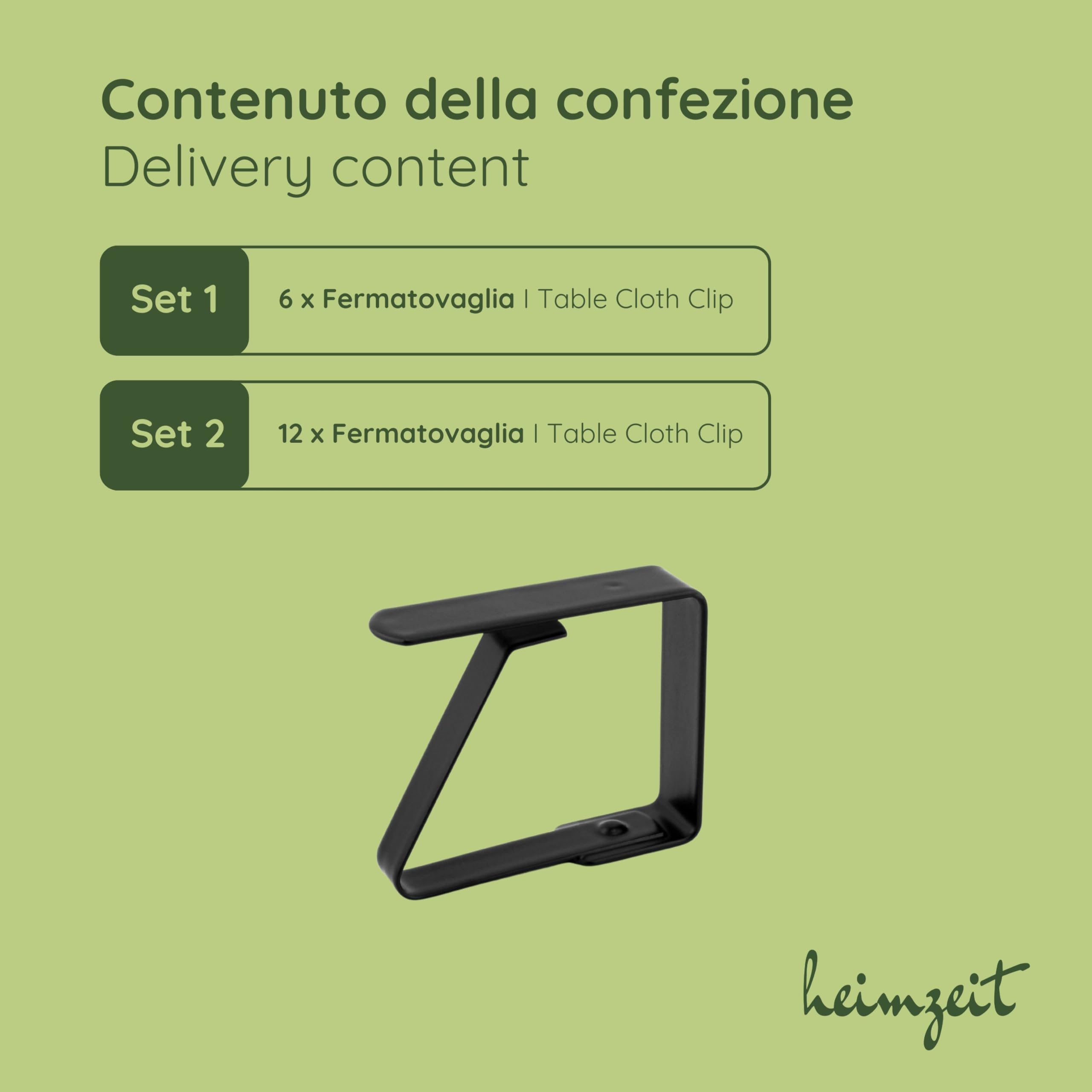 Ferma Tovaglia da Tavola in Acciaio Inossidabile di Alta qualità [6 Pezzi, 6,5 cm] Colore: Nero, Fermatovaglia per Esterni e Interni, Clip per Tavoli con Uno Spessore Massimo di3-5 cm