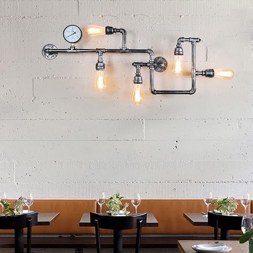 Miniatura 2 de Aplique de pared industrial Steampunk  Accesorio de iluminación de tubería de hierro fundido resistente, diseño de 5 vías lámpara vintage para loft,