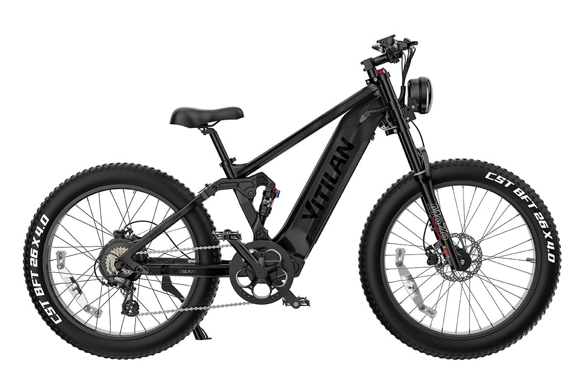 VITILAN T7 Pro Bici Elettrica per Adulti, Ebike a Lunga Autonomia 52V 20Ah, Bicicletta Elettrica da 26", Sospensioni Complete e Freni a Disco Idraulici, Telaio in Alluminio Impermeabile