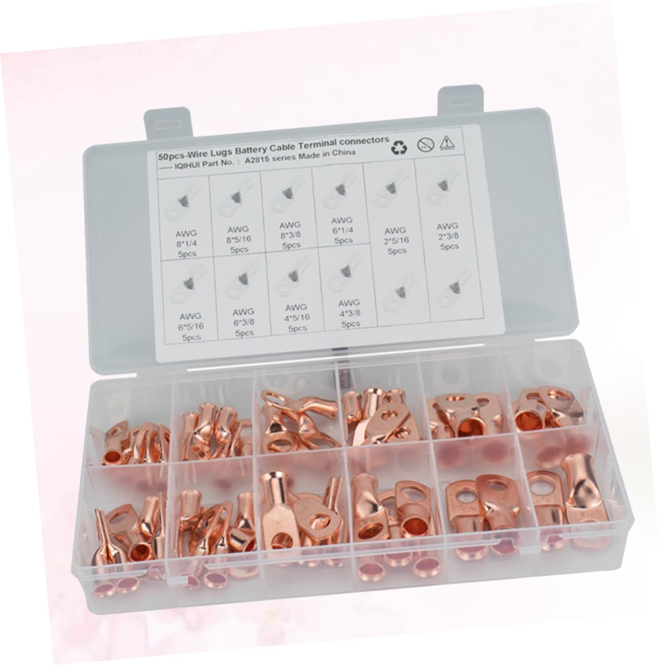 Toyvian 50Pcs Heavy Duty Bare Copper Eyelets Battery Cable Closed Ends Connector Models US Standard Tubular Ring Terminal for Automotive Repair and Professional Use
