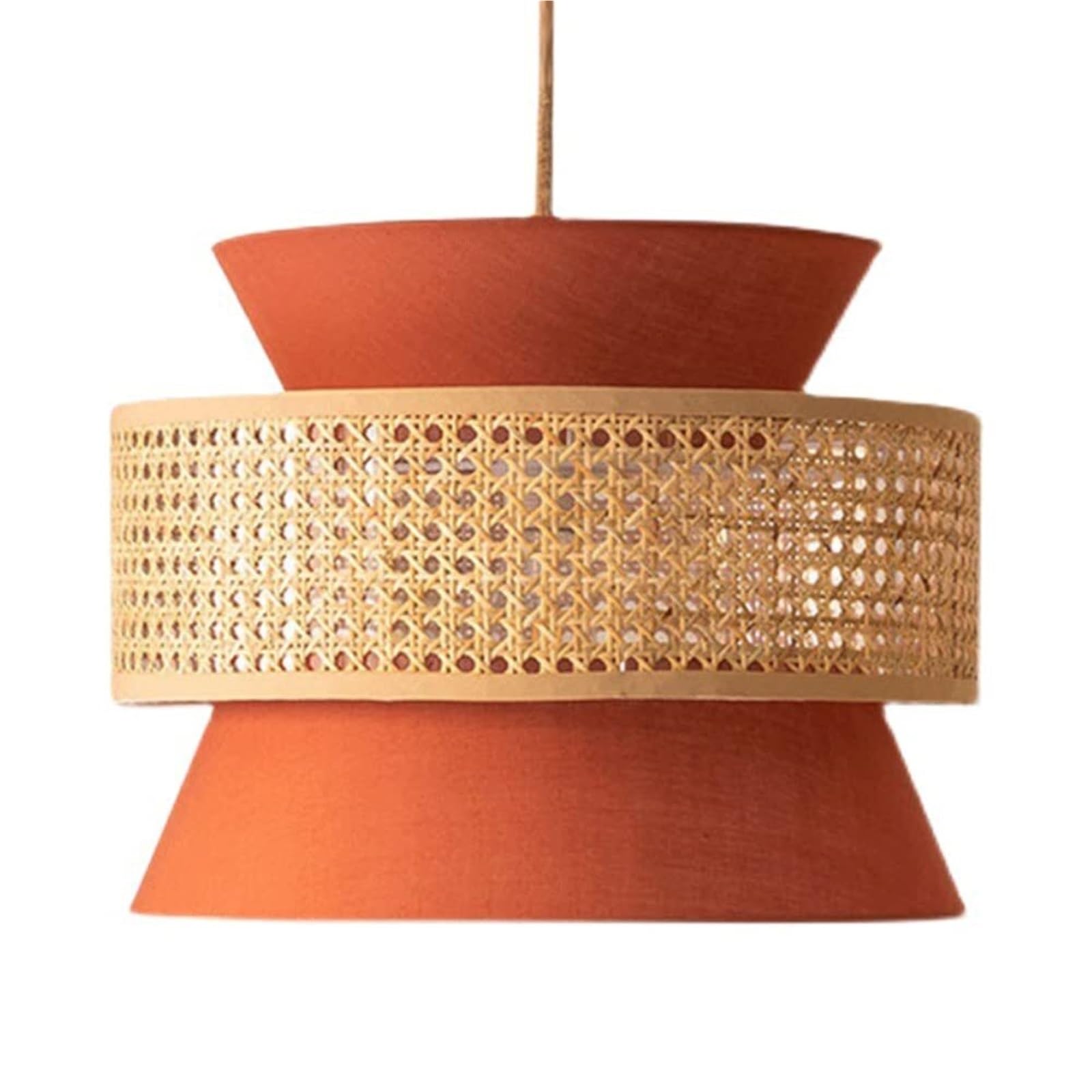 KHUKHU Restaurant Chandelier Orange Fabric LampShade Natural Bamboo Art Pendant Light Lamp Fixtures Handmade Decoration Creative Adjustable Light for Kitchen Island,Living Room,Dining Room(40CM)