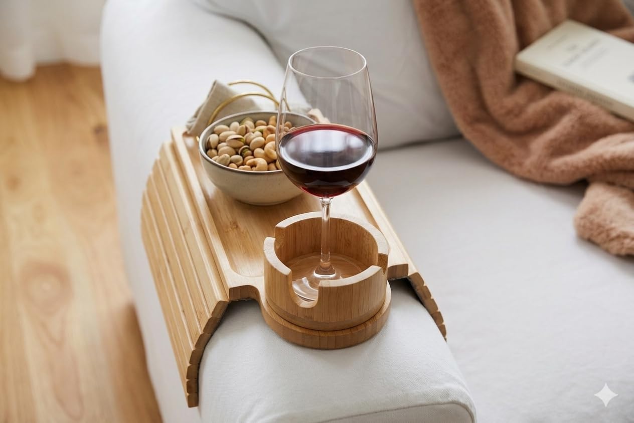GIAFIT Bamboo Couch Cup Holder Tray