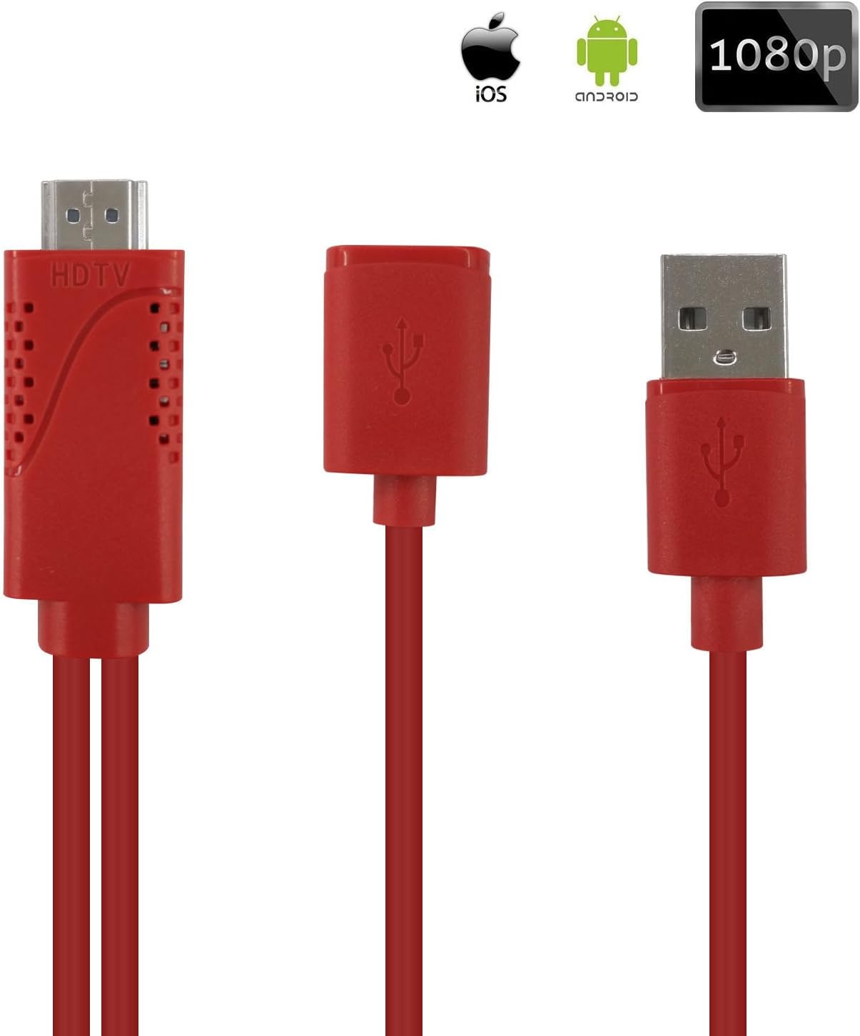 Phone to HDMI Cable High-Speed 1080P Vedio HD Plug and Play Converter Adapter Compatible with iPhone iPad Samsung Android Smartphone - 3.3FT (Red)
