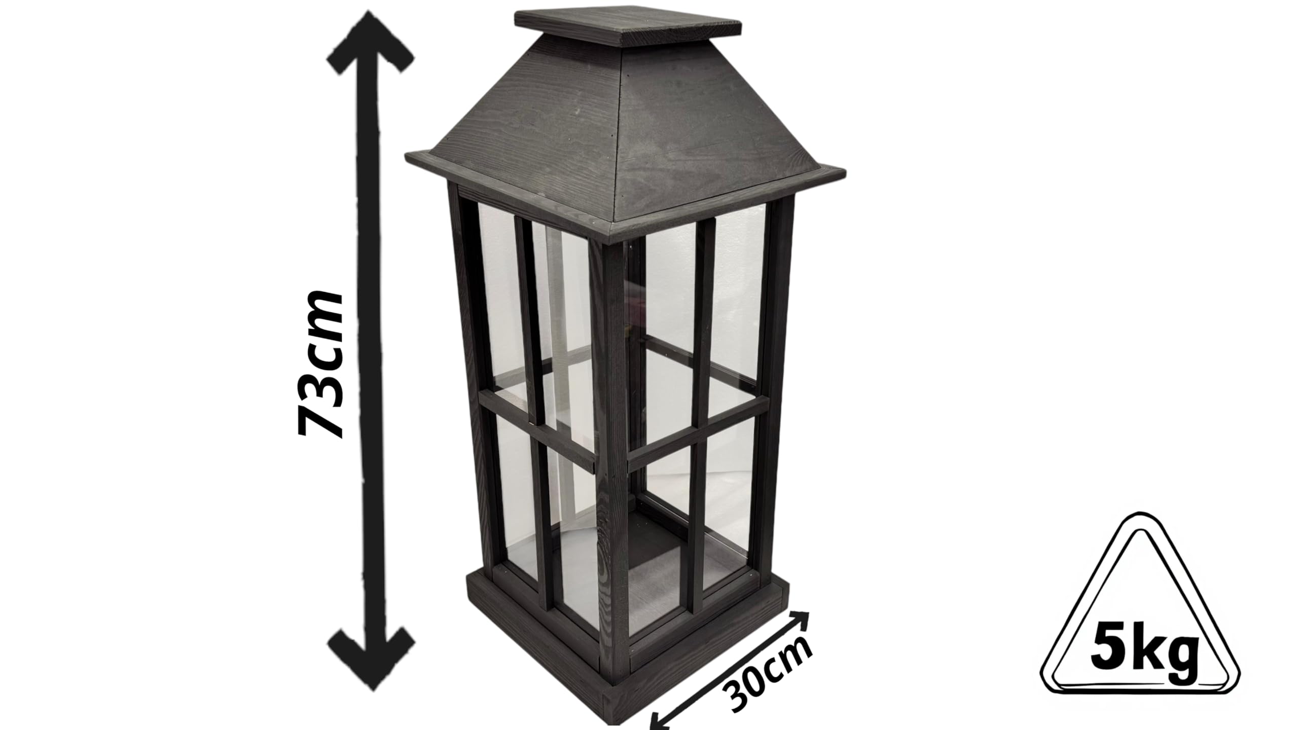 Weeco Farol grande de madera antracita con láminas de plexiglás, 74 cm de alto, 31 cm de ancho, elegante farol decorativo para velas