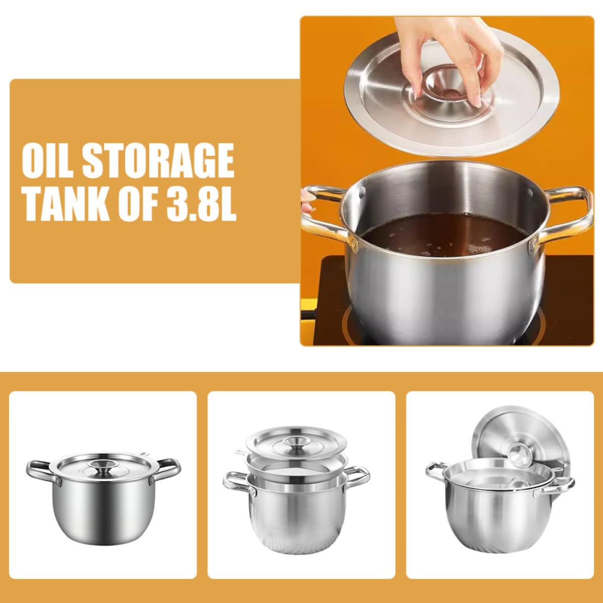 Filtro Olio in Acciaio Inox da 3,8 l Coperchio e Manico