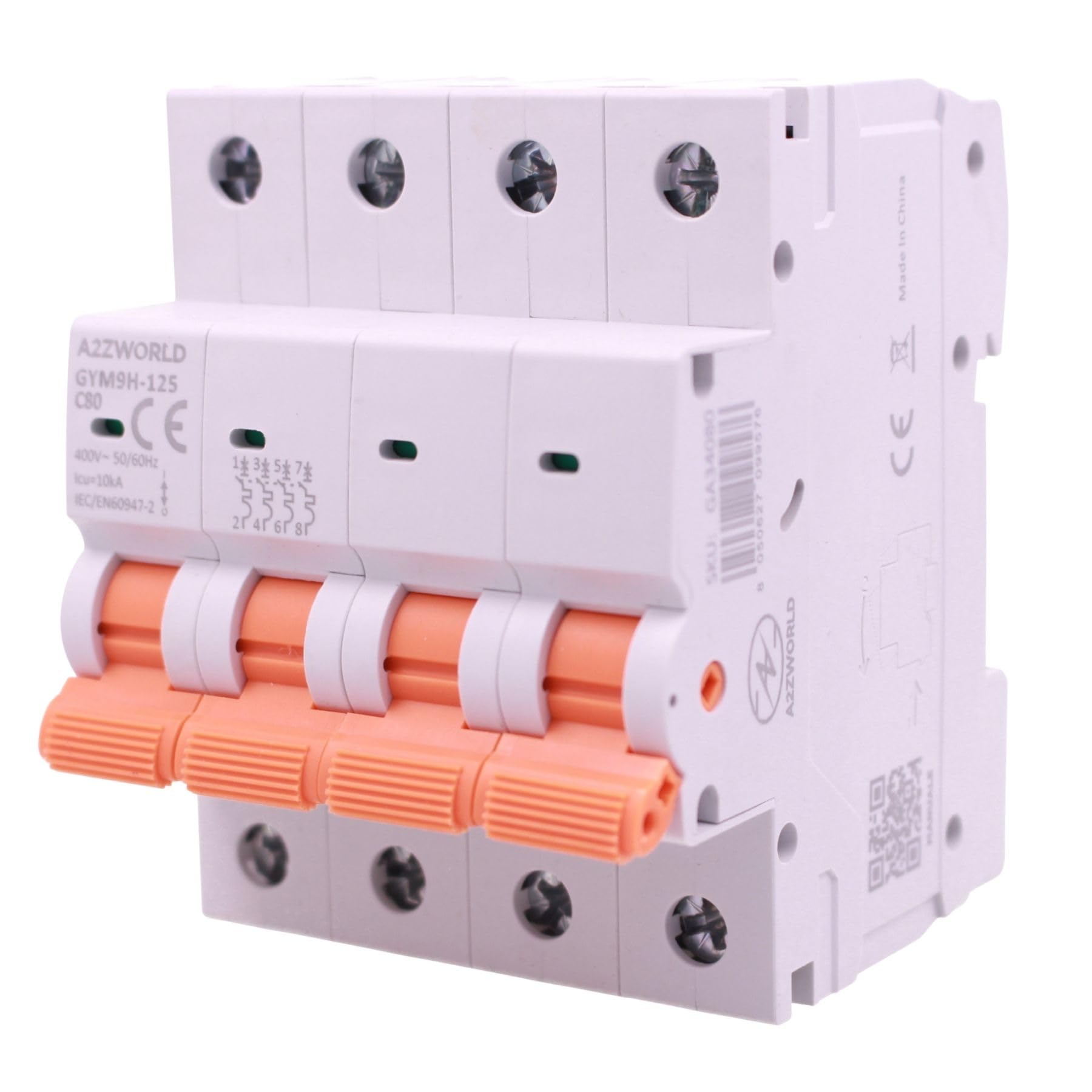 Leitungsschutzschalter, dreiphasig, 4P 80 A C80, Kurve C 10 kA, 4 Module DIN 380 V AC, zertifiziert IEC60898-1, Serie GYM9H-125